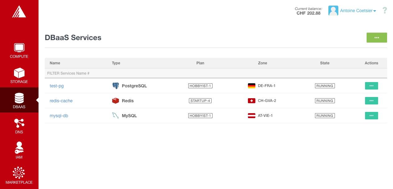 Exoscale DBaaS Web Portal