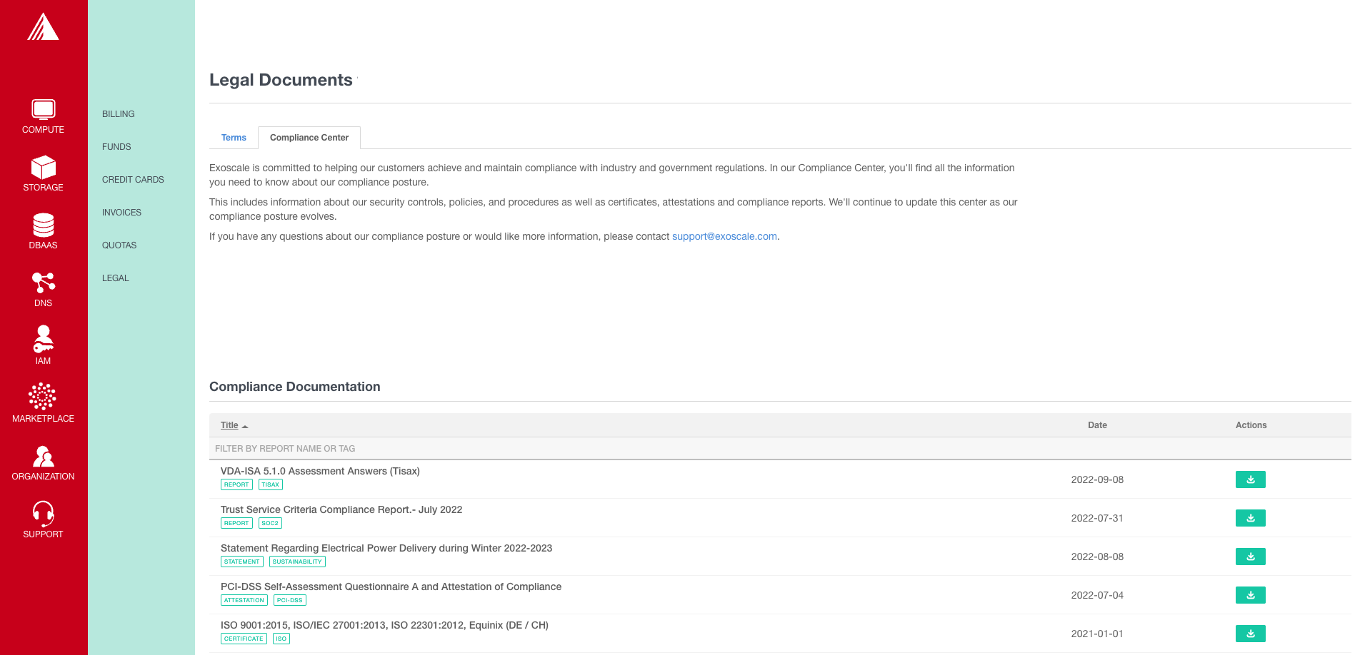 Exoscale's self-service compliance center